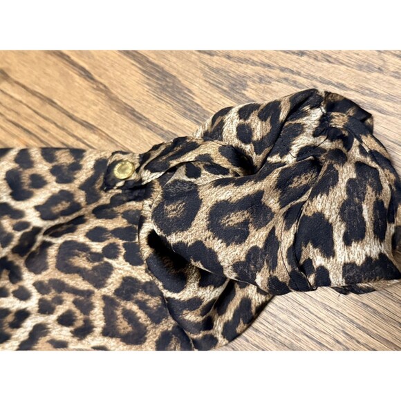 Michael Kors Womens Top Full Zip Roll Tab Sleeve Leopard Animal Print Sz XS - Picture 13 of 13